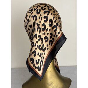 Elegant Leopard Print Design Scarf 26” Square Black & Brown Silky Smooth